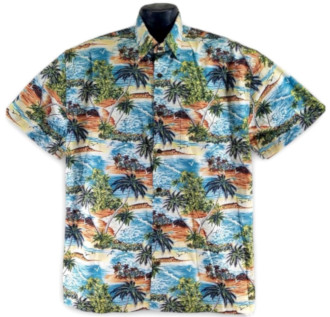 Scenic Blue Hawaiian Shirt with palm trees and ocean